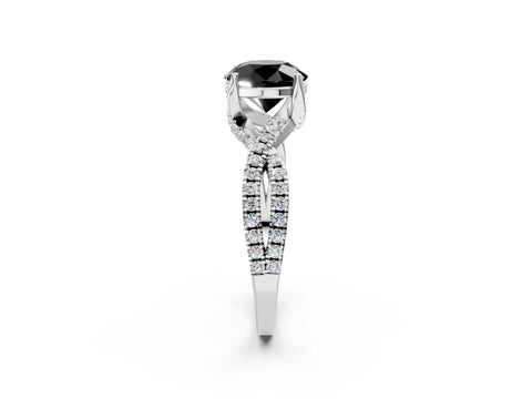Silver Fancy Black Round Cut Solitaire Twist Pave Diamond Engagement Ring with Prong Setting_56
