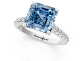 Silver Fancy Blue Asscher  Brilliant Diamond Solitaire with Pavé Band and Four-Prong Setting 3