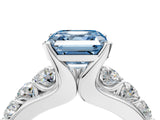 Silver Fancy Blue Asscher  Brilliant Solitaire with Side Stones on a Pave Band and Four-Prong Setting_16