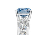 Silver Fancy Blue Asscher  Brilliant Solitaire with Side Stones on a Pave Band and Four-Prong Setting_17