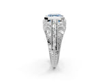 Silver Fancy Blue Asscher Cut Brilliant Milgrain Filigree Diamond Ring with Square Prong Setting_44