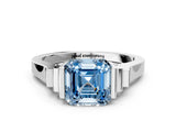 Silver Fancy Blue Asscher Cut Brilliant Solitaire Diamond Ring with Channel Set Band and Bar Prong Setting_6