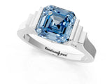 Silver Fancy Blue Asscher Cut Brilliant Solitaire Diamond Ring with Channel Set Band and Bar Prong Setting_7