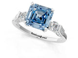 Silver Fancy Blue Asscher Cut Brilliant Three-Stone Pave Band with Four-Prong Setting_7