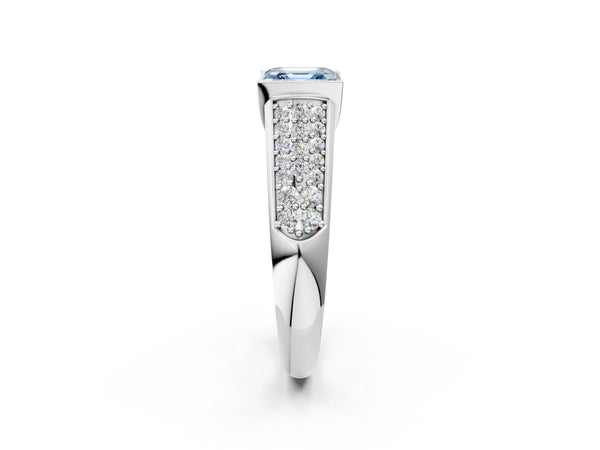 Silver Fancy Blue Asscher Cut Diamond Channel Set Pave Band with Tension Prong Setting