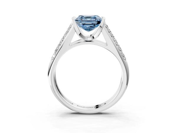 Silver Fancy Blue Asscher Cut Diamond Channel Set Pave Band with Tension Prong Setting