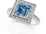 Silver Fancy Blue Asscher Cut-Cut Diamond Halo Engagement Ring with Pave Band and Prong Setting_7