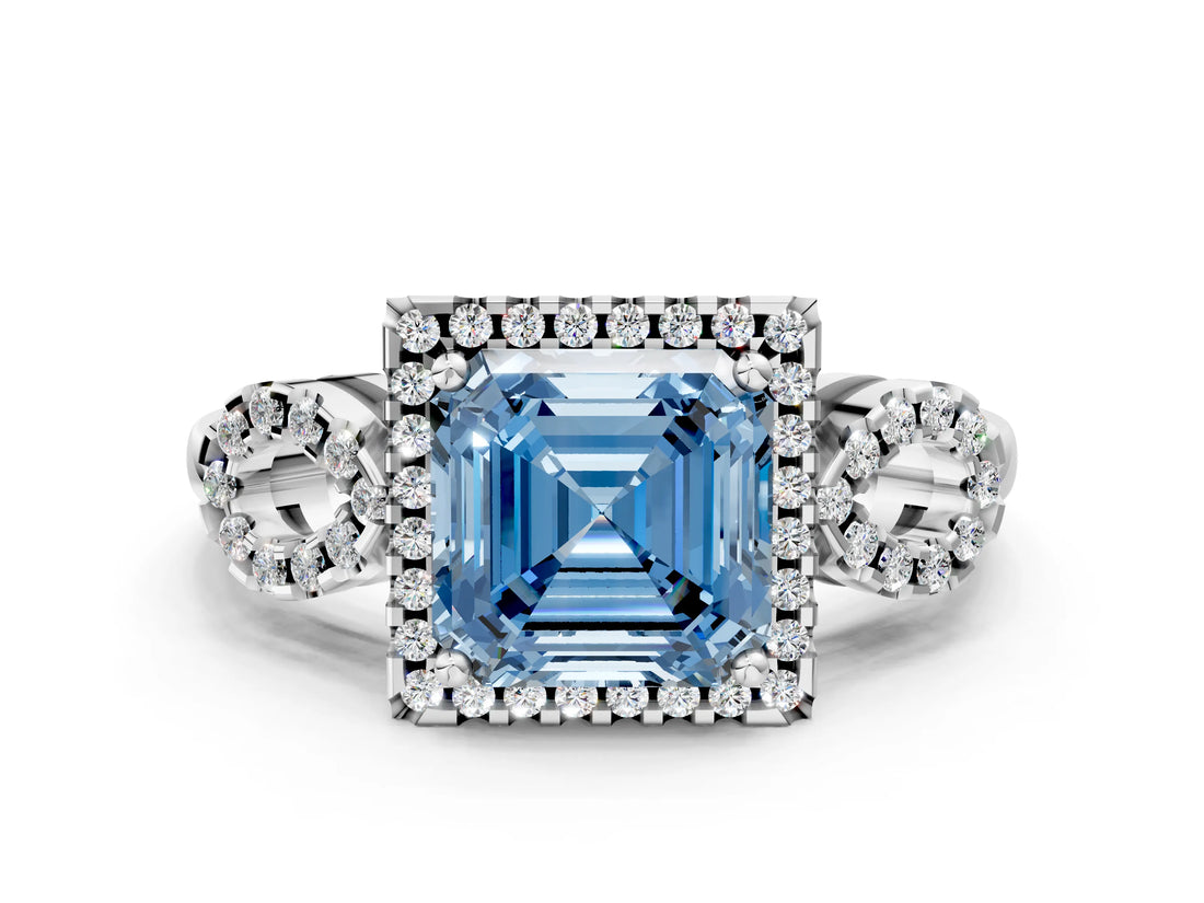 Silver Fancy Blue Asscher Cut Cut Halo Diamond Infinity Band with Four-Prong Setting_6