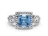 Silver Fancy Blue Asscher Cut Cut Halo Diamond Infinity Band with Four-Prong Setting_6