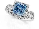 Silver Fancy Blue Asscher Cut Cut Halo Diamond Infinity Band with Four-Prong Setting_7