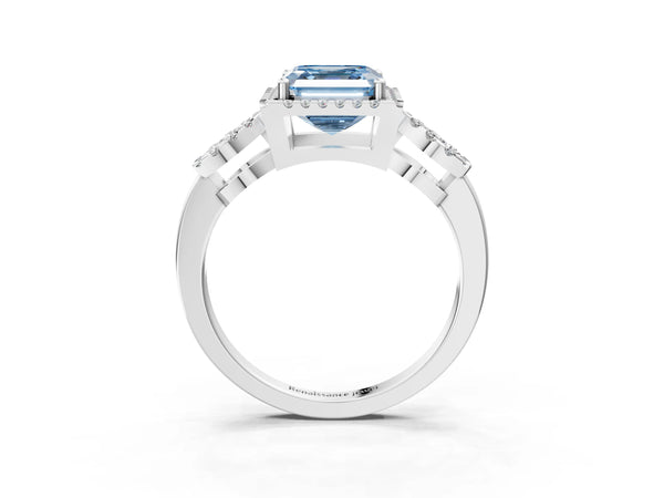 Sterling Silver Asscher Cut Pave Infinity Halo Engagement Ring Setting for Fancy Blue Center