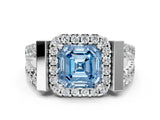 Silver Fancy Blue Asscher Cut Cut Halo Split Shank Prong Set Ring_6