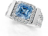 Silver Fancy Blue Asscher Cut Cut Halo Split Shank Prong Set Ring_7