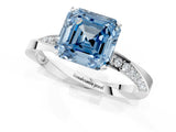 Silver Fancy Blue Asscher Cut Diamond Engagement Ring with Side Stone Accents and Four-Prong Setting_37