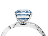 Silver Fancy Blue Asscher Cut Diamond Engagement Ring with Side Stone Accents and Four-Prong Setting_40