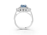 Silver Fancy Blue Asscher Cut Diamond Floral Double Halo Engagement Ring with Prong Setting_39