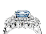 Silver Fancy Blue Asscher Cut Diamond Floral Double Halo Engagement Ring with Prong Setting_40