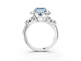 Silver Fancy Blue Asscher  Cut Diamond Floral Halo Engagement Ring with Shared Prong Setting 3