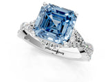 Silver Fancy Blue Asscher Cut Diamond  Halo Twist Band Solitaire Prong Setting Ring_13