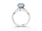 Silver Fancy Blue Asscher Cut Diamond  Halo Twist Band Solitaire Prong Setting Ring_15