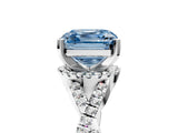 Silver Fancy Blue Asscher Cut Diamond  Halo Twist Band Solitaire Prong Setting Ring_17