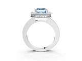 Silver Fancy Blue Asscher Cut Diamond Milgrain Halo Engagement Ring with Round Pavé Band and Prong Setting_15