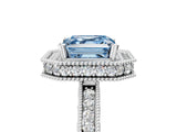 Silver Fancy Blue Asscher Cut Diamond Milgrain Halo Engagement Ring with Round Pavé Band and Prong Setting_17