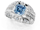 Silver Fancy Blue Asscher Cut Diamond Pave Art Deco Split Shank Ring with Four-Prong Setting_7