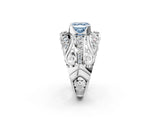 Silver Fancy Blue Asscher Cut Diamond Pave Art Deco Split Shank Ring with Four-Prong Setting_8