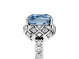 Silver Fancy Blue Asscher Cut Diamond Scalloped Halo Engagement Ring with Round Shared Prong Band_5