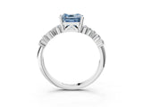 Silver Fancy Blue Asscher Cut Diamond Scattered Round Accent Ring with Prong Setting_9