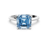 Silver Fancy Blue Asscher Cut Diamond Solitaire Engagement Ring with Classic Band and Four-Prong Setting_12