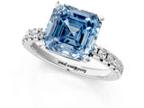 Silver Fancy Blue Asscher Cut Diamond Solitaire Pavé Engagement Ring with Round Band and Prong Setting_1