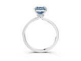 Silver Fancy Blue Asscher Cut Diamond Solitaire Ring with Classic Band and Four-Prong Setting_9