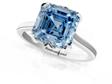 Silver Fancy Blue Asscher Cut Diamond Solitaire Ring with Flower Prong Setting and Classic Band_13