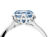 Silver Fancy Blue Asscher Cut Diamond Solitaire Ring with Flower Prong Setting and Classic Band_16