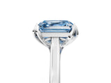 Silver Fancy Blue Asscher Cut Diamond Solitaire Ring with Flower Prong Setting and Classic Band_17