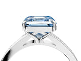 Silver Fancy Blue Asscher Cut Diamond Solitaire Ring with Pavé Band and Prong Setting_16