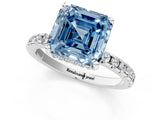 Silver Fancy Blue Asscher Cut Diamond Solitaire Ring with Round  Pavé Band and Four-Prong Setting_43