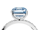 Silver Fancy Blue Asscher  Cut Diamond Solitaire with Pave Band and Four-Prong Setting 5
