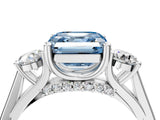 Silver Fancy Blue Asscher Cut Diamond Three-Stone Engagement Ring with Prong Setting and Pavé Band_10