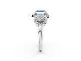Silver Fancy Blue Asscher Cut Diamond Three-Stone Halo Ring with Prong Setting and Pavé Accents_8