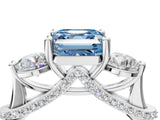 Silver Fancy Blue Asscher Cut Diamond Three-Stone Ring with Prong Setting and Pavé Band_10