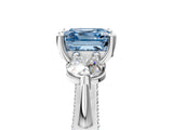 Silver Fancy Blue Asscher Cut Diamond Three-Stone Ring with Prong Setting and Pavé Band_11