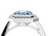 Silver Fancy Blue Asscher Cut Halo Bezel Diamond Pave Band Ring_10