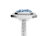 Silver Fancy Blue Asscher Cut Halo Bezel Diamond Pave Band Ring_11
