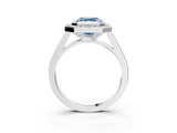 Silver Fancy Blue Asscher Cut Halo Bezel Diamond Pave Band Ring_9