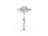 Silver Fancy Blue Asscher Cut Halo Diamond Cluster Ring with Marquise and Round Stones on a White Gold Band with Prong Setting_2
