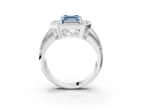 Silver Fancy Blue Asscher Cut Halo Diamond Engagement Ring with Pave Split Shank and Four-Prong Setting_39