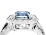 Silver Fancy Blue Asscher Cut Halo Diamond Engagement Ring with Pave Split Shank and Four-Prong Setting_40
